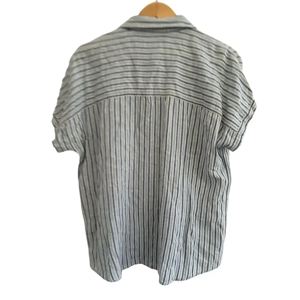 Marine Layer Striped Button Down Blouse Womens Large Nautical Casual Beach Linen - Picture 2 of 10